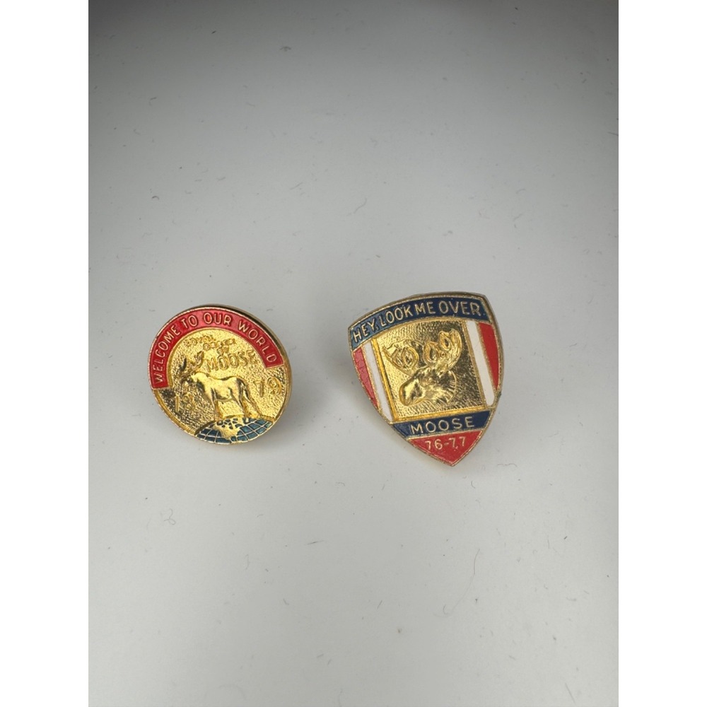 Vintage Moose Lodge Lapel Pins Lot 1976–1979 Enamel Gold Tone Fraternal